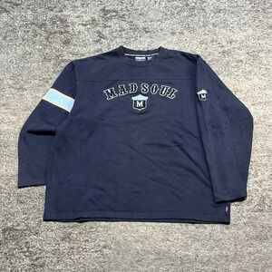 Vintage Madsoul Crewneck Sweatshirt Mens XL Blue Y2K 2000s Skater Grunge Logo